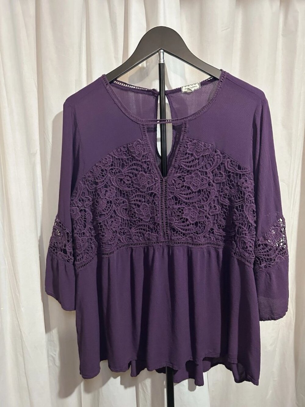 Eyeshadow Clothing Purple Crochet Lace Boho Peasant Blouse Top Size 1X